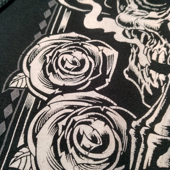 Famous Stars Straps Sweatshirt Men XXL Black Full Zip Skull Roses Hoodie - Picture 13 of 13